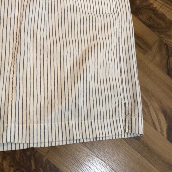 Sandwich Linen Blue Stripe fitted Waist MIDI Skirt - Picture 5 of 9